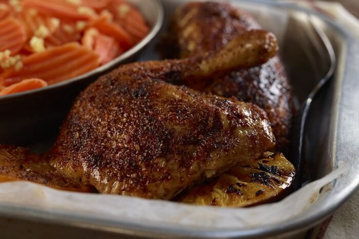 Citrus Rotisserie Chicken With Orange And Gingered Carrots